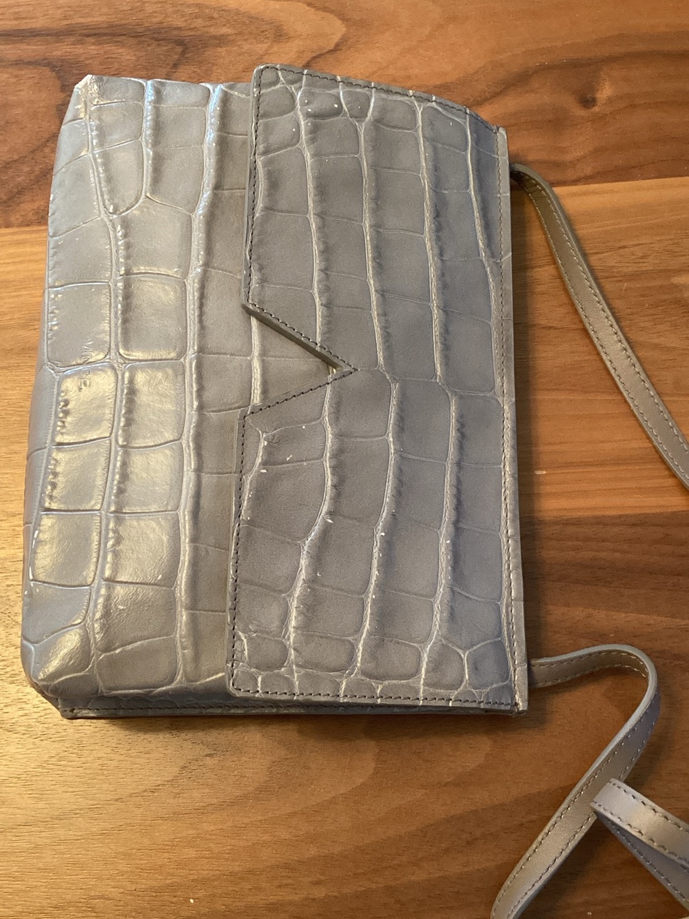 Vince Croc-Embossed Light Gray Crossbody Bag